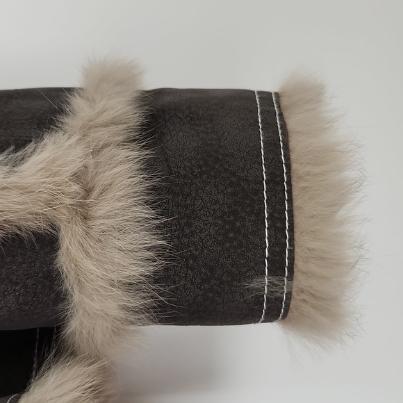NWT Real Rabbit Leather and Shearling Jacket Real Wool Fur Collar Brown Coat - Picture 8 of 10
